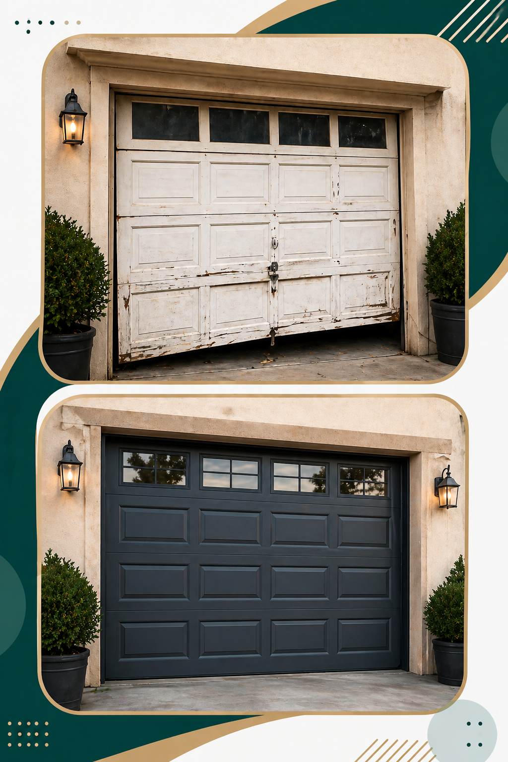 Garage door before & after repairs